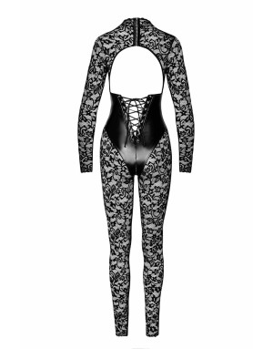Combinaison Corset Enigma Dentelle & Wetlook – NOIR Handmade