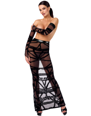 Jupe longue fendue Bondesque F360 - Noir Handmade