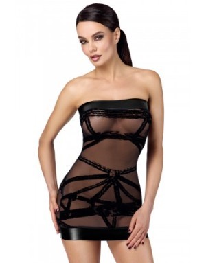 Mini robe floquée à épaules nues Bondesque F359 - Noir Handmade