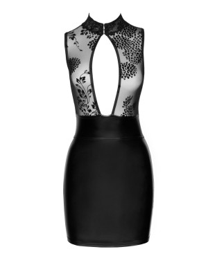 Robe courte wetlook et tulle F241 -Noire Handmade