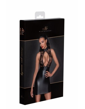 Robe courte wetlook et tulle F241 -Noire Handmade