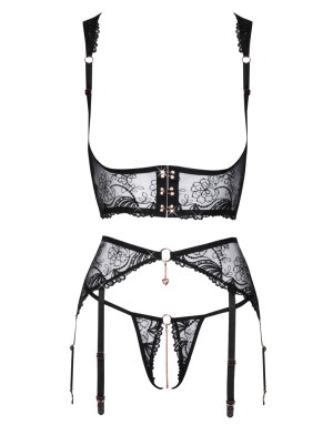 Ensemble Porte-Jarretelles 3 Pièces Noir Sensuel & Élégant