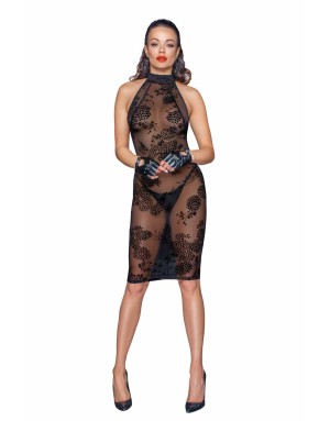 Robe F240  mi-longue transparente en tulle noir – Élégance Handmade