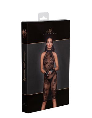 Robe F240  mi-longue transparente en tulle noir – Élégance Handmade