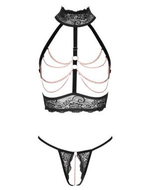 Ensemble lingerie ouverte Abierta Fina dentelle noire & chaînes