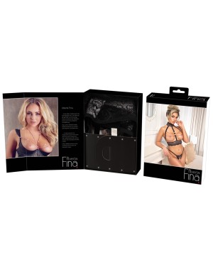 Ensemble lingerie ouverte Abierta Fina dentelle noire & chaînes