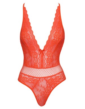 Body en dentelle corail néon Cottelli FANTASY