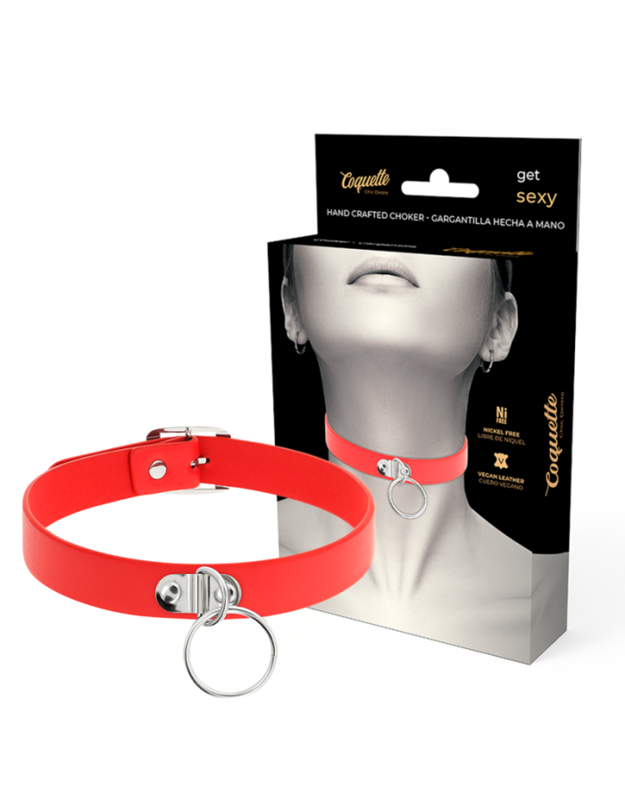 COQUETTE CHIC DESIRE - COLLIER CUIR VEGAN ROUGE FEMME ACCESSOIRE FÉTICHE