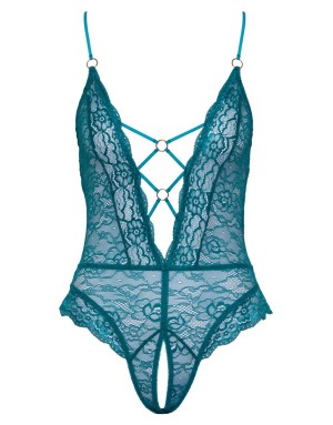 Lingerie body sexy turquoise en dentelle