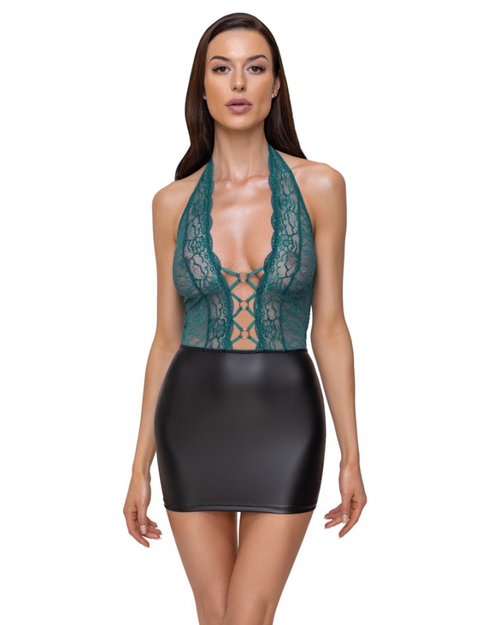 Robe Cottelli Lingerie en dentelle turquoise et noir