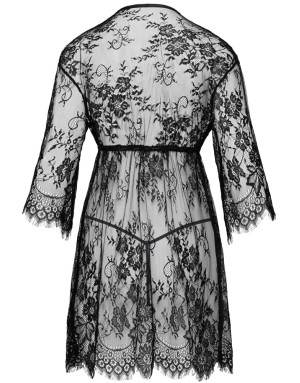 Kimono Dentelle Noir avec String – Cottelli LINGERIE