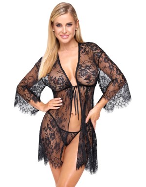 Kimono Dentelle Noir avec String – Cottelli LINGERIE