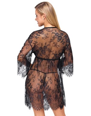 Kimono Dentelle Noir avec String – Cottelli LINGERIE