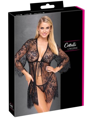 Kimono Dentelle Noir avec String – Cottelli LINGERIE