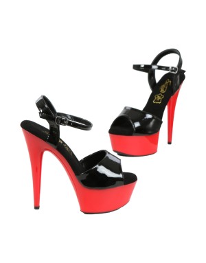 Sandales à plateau vernis noir/rouge – Talon 14 cm