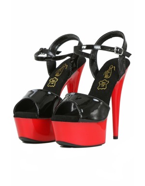 Sandales à plateau vernis noir/rouge – Talon 14 cm