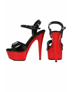 Sandales à plateau vernis noir/rouge – Talon 14 cm