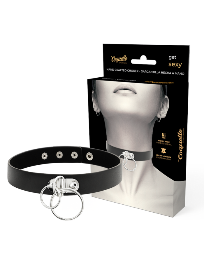 COQUETTE CHIC DESIRE - RAS DE COU DOUBLE ANNEAU EN CUIR VÉGAN