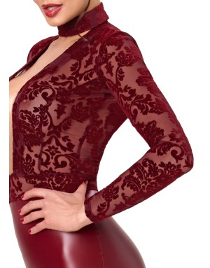 Robe courte bordeaux moulante Noir Handmad avec col choker