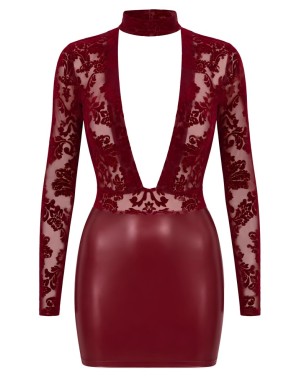 Robe courte bordeaux moulante Noir Handmad avec col choker
