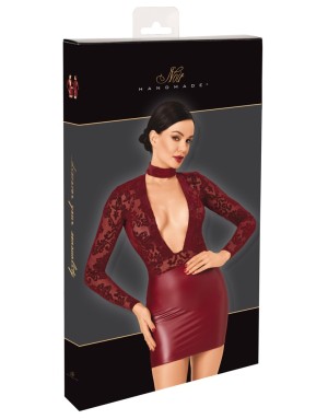 Robe courte bordeaux moulante Noir Handmad avec col choker