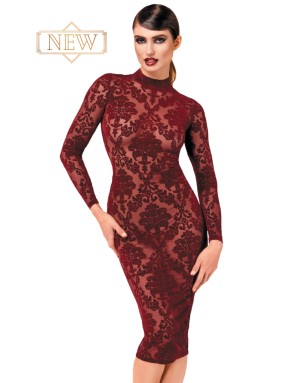 Robe fourreau en tulle floqué Kink Royal F384 - Noir Handmade