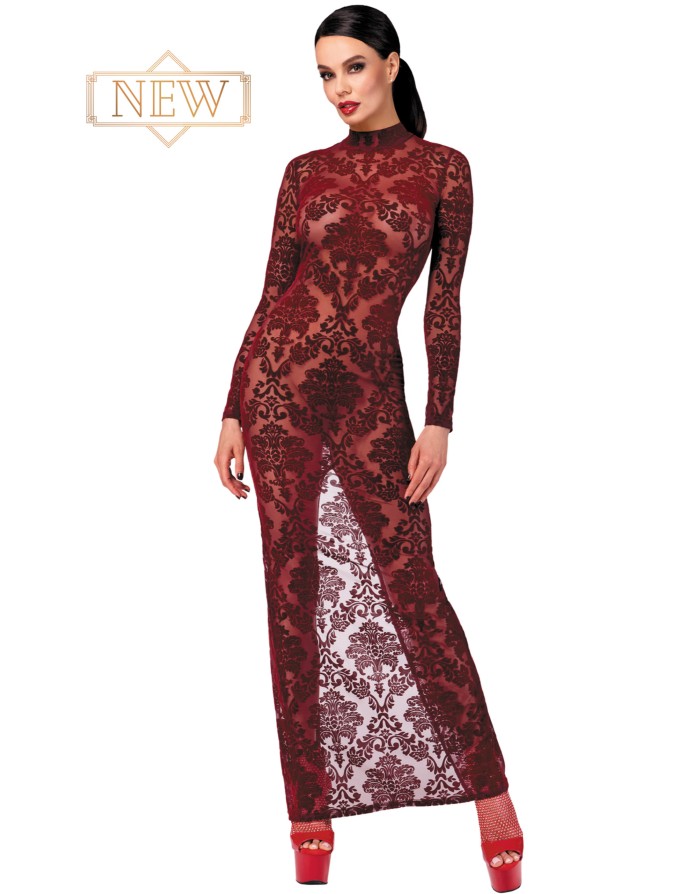 Robe fendue en tulle floqué Kink Royal F383 - Noir Handmade