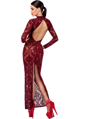 Robe fendue en tulle floqué Kink Royal F383 - Noir Handmade