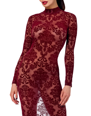 Robe fendue en tulle floqué Kink Royal F383 - Noir Handmade