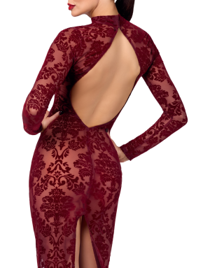 Robe fendue en tulle floqué Kink Royal F383 - Noir Handmade