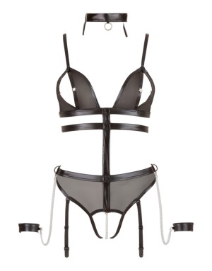 Body ouvert wetlook & powernet Cottelli Bondage – Harnais & Collier