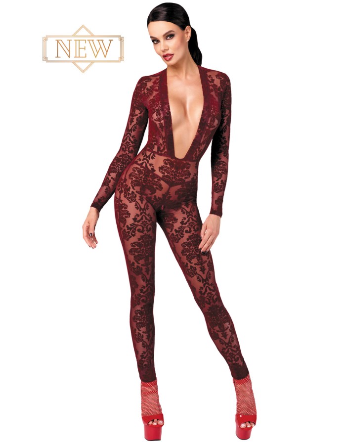 Combinaison en tulle floqué Kink Royal F382 - Noir Handmade