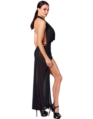 Robe longue fendue Onyx F373 Noir – Élégance sexy et mystère by Sextury