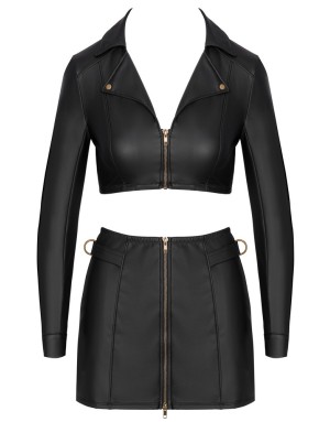 Ensemble Top Jupe Cottelli Party – Audace Noire Mat Zippée