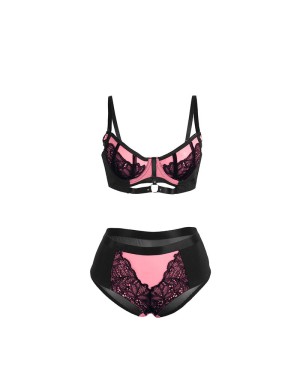 SUBBLIME - 955588 Ensemble Soutien-Gorge en Cuir Verni Rose avec Fermeture Éclair