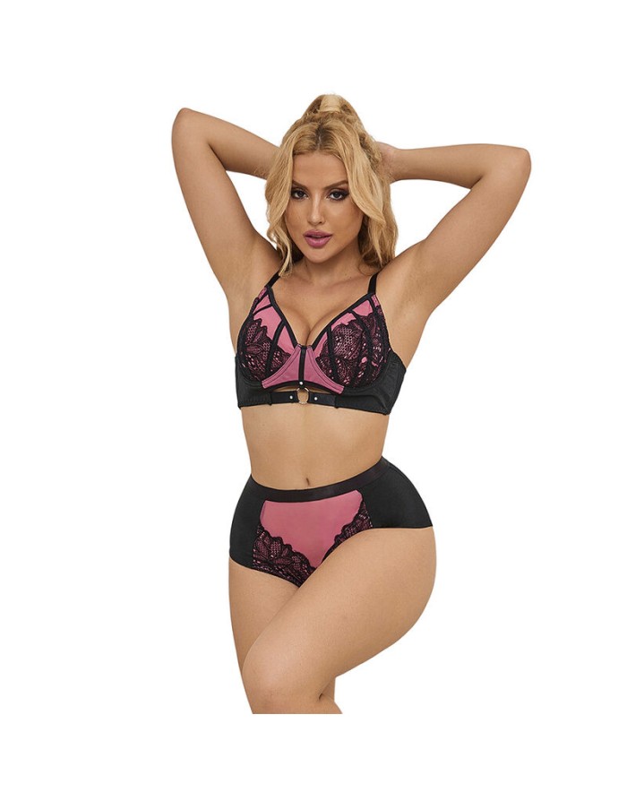 SUBBLIME - 955588 Ensemble Soutien-Gorge en Cuir Verni Rose avec Fermeture Éclair