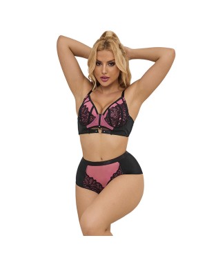SUBBLIME - 955588 Ensemble Soutien-Gorge en Cuir Verni Rose avec Fermeture Éclair
