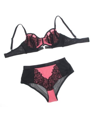SUBBLIME - 955588 Ensemble Soutien-Gorge en Cuir Verni Rose avec Fermeture Éclair