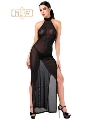 Robe longue en maille pailletée Onyx F372 - Noir Handmade