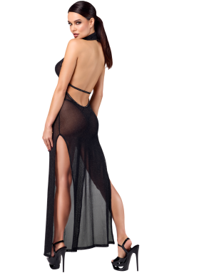 Robe longue Onyx F372 Noir Handmade – Séduction & Glamour