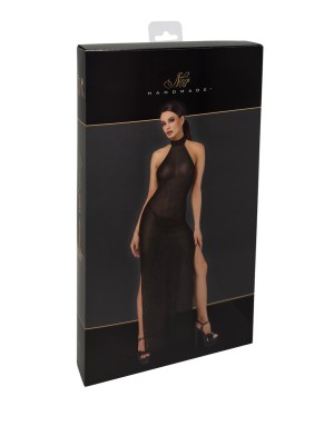 Robe longue en maille pailletée Onyx F372 - Noir Handmade