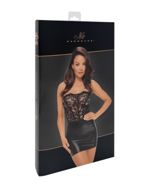 Mini-robe corset Solace wetlook & dentelle noire – Séduction couture