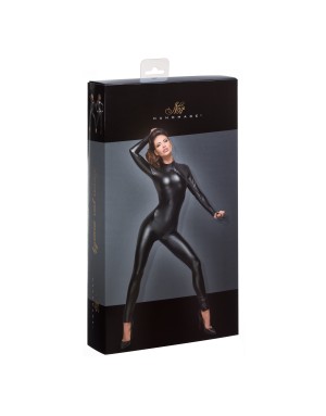 F162 Combinaison Powerwetlook avec laisse et fermeture à glissière à l'entrejambe