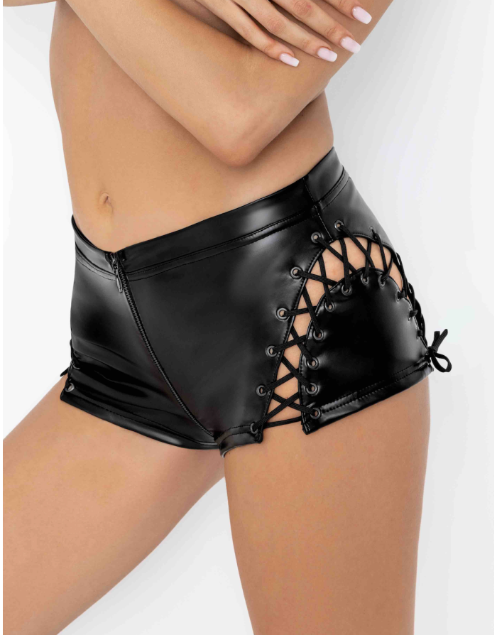F292 Short Powerwetlook avec accents de dentelle