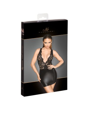 F214 Minirobe en Powerwetlook et dentelle avec décolleté profond dans le dos