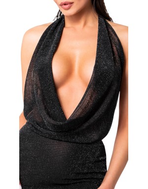 Mini robe dos nu pailletée noire Luminara – Glamour et séduction