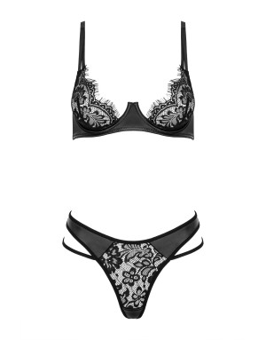 Lingerie Set Noir Dentelle & Wetlook – Kotek