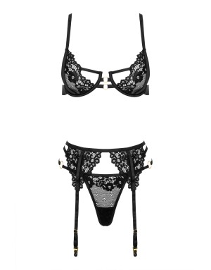 Ensemble Dessous 3 Pièces en Dentelle Noire – Kotek