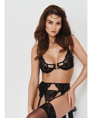 Ensemble Dessous 3 Pièces en Dentelle Noire – Kotek